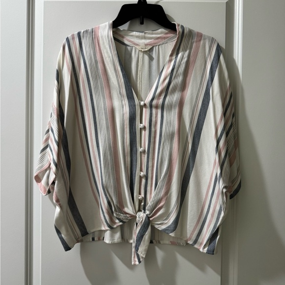 Sim & Sam Tops - Striped Button-Down Tie-Front Top
